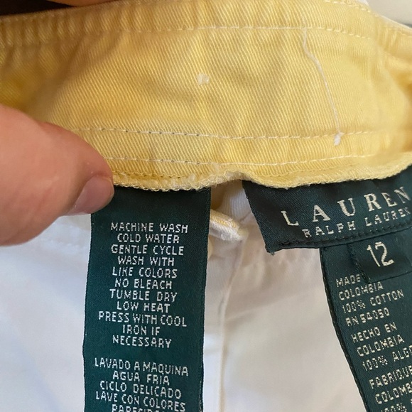 LAUREN RALPH LAUREN CLASSIC WHITE AND BUTTER YELLOW HIGH WAISTED 90S SHORTS - Picture 4 of 7